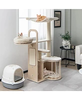 Gymax 55'' Tall Cat Tree Tower Multi-Layer Wooden Activity Center w/ Rest Condo & Hammock