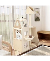 Gymax 52'' Tall Cat Tree w/ Scratching Post Ball & Board Plush Condo Padded Perch