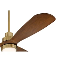 Casa Vieja 52" Delta Modern Indoor Ceiling Fan 3 Blade Cct Led Light Remote Control Soft Brass Finish Brown Walnut Finish Blades Bedroom Living Room K