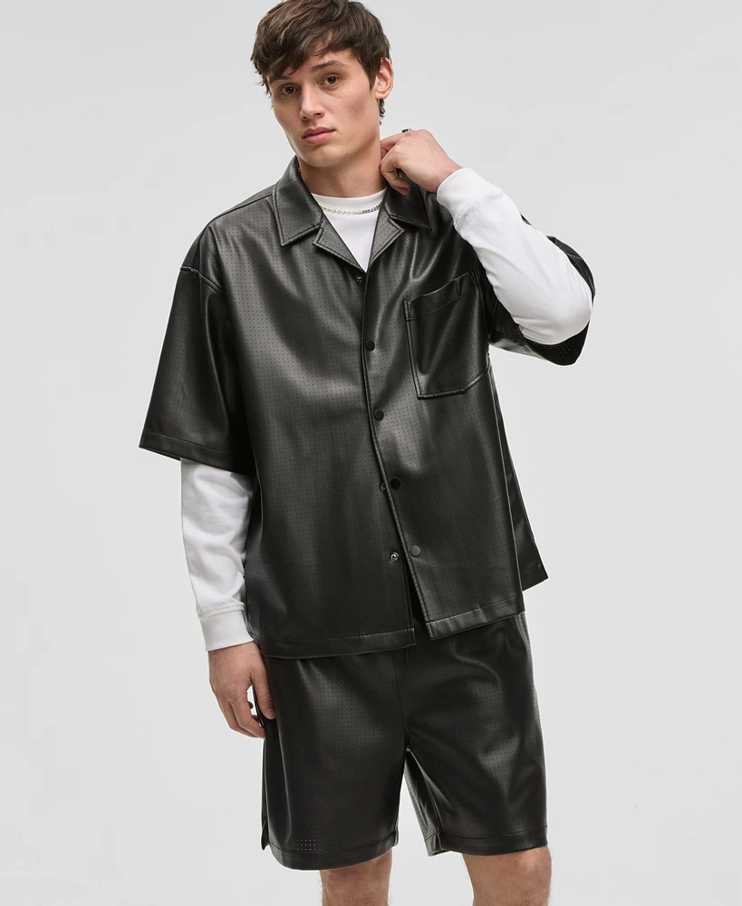 Mode of One Men's Relaxed-Fit Perforated Faux-Leather Camp Shirt, Exclusively at Macy's