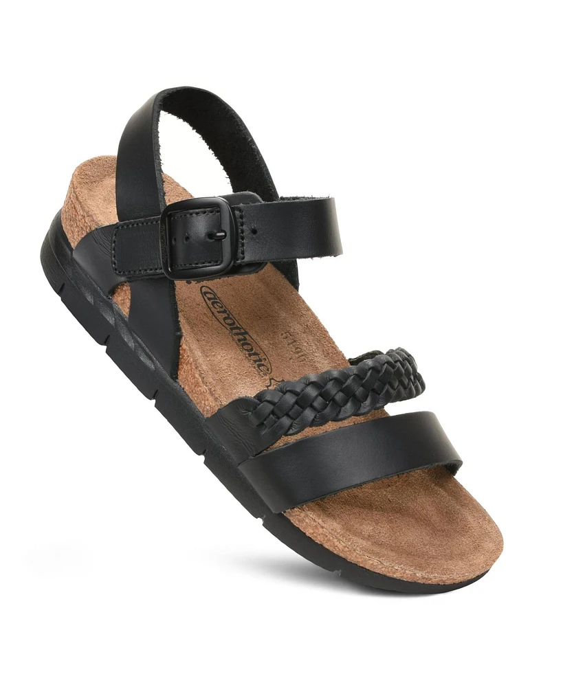 Aerothotic Quinn Comfortable Braided Leather Platform Sandals with Arch Support