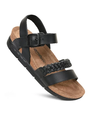 Aerothotic Quinn Comfortable Braided Leather Platform Sandals with Arch Support