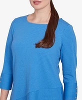 Ruby Rd. Petite Cable Stripe Ottoman Three Quarter Sleeve Top