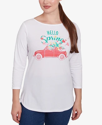 Ruby Rd. Petite Hello Spring Solid Vintage Three Quarter Sleeve T-Shirt