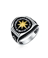 Bling Jewelry Large Boat Wheel Compass Signet Ring Black Gold-Tone .925 Silver