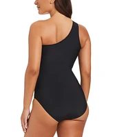 Beyond Control Women's Faux-Leather One-Shoulder One-Piece Swimsuit