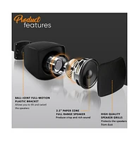 Pyle 3" Surface-Mount Satellite Speaker for Subwoofer System - Compact, Stylish, Full-Range Sound with Ball-Joint Bracket (Pair)