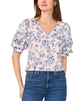 Sam & Jess Women's Floral-Print Bubble-Sleeve Top