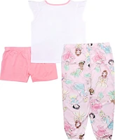 Disney Princess Big Girls Short Sleeve, Shorts, and Jogger Bottoms, 3-Piece Pajama Set