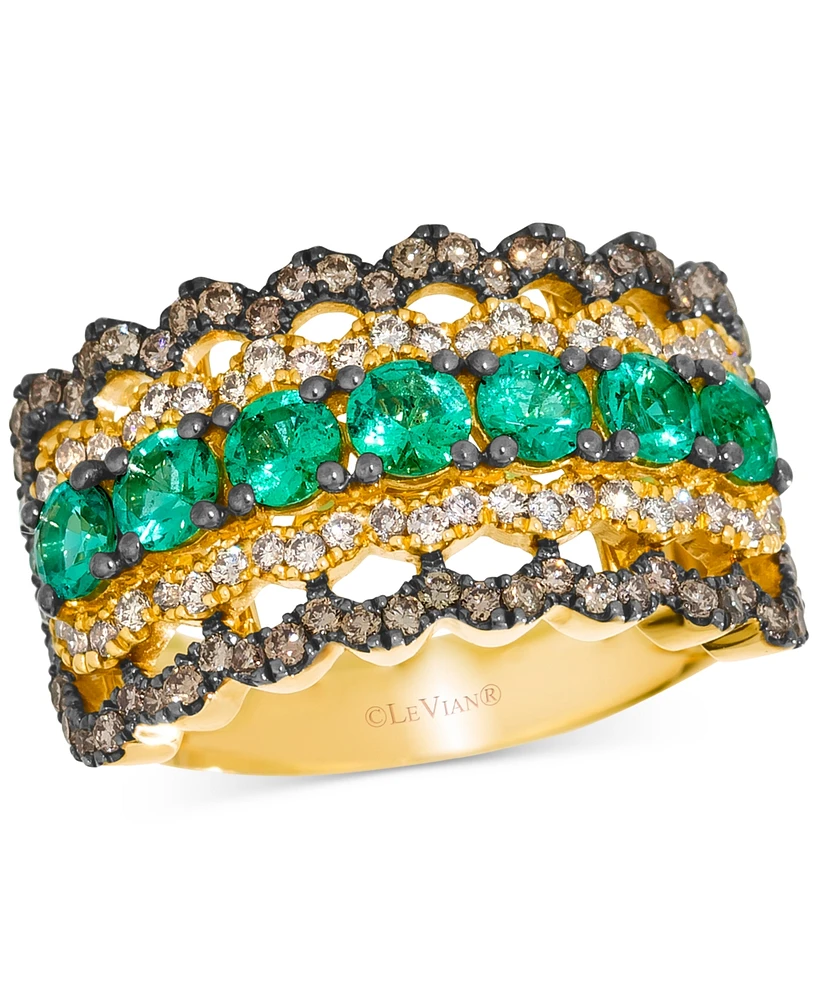 Le Vian Costa Smeralda Emeralds (9/10 ct. t.w.), Nude Diamond (1/3 ct. t.w.) & Chocolate Diamond (1/2 ct. t.w.) Scalloped Edge Ring in 14k Honey Gold