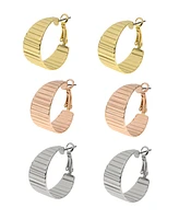 Steve Madden Tri Tone Ridge Hoop Earrings