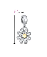 Bling Jewelry Sunflower Daisy Charm Bead Two-Tone Gold Plated Fits European Bracelet