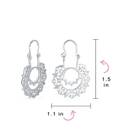 Bling Jewelry Boho Retro Filigree Mandala Dangle Earrings Sterling Silver Hoop Design