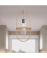 360 Lighting Optimus 12" Modern Pendant Ceiling Light Fixture Dining Room Over Table Kitchen Island Foyer Oval Hanging Clear Warm Brass Finish Glass M