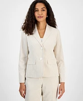 Le Suit Women's Seersucker Two-Button Notch-Collar & Mid-Rise Slim Pants