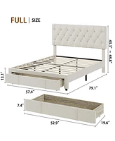Full Size Bed Frame with 1 Storage Drawers, Upholstered Platform Bed Frame