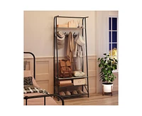 gaomon Coat Rack Shoe Bench with 5 Hooks, Hall Trees Entryway Bench with Storage, Multifunctional Hallway Organizer