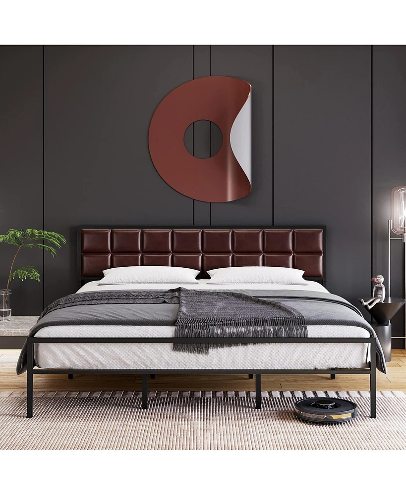 gaomon Platform Bed Frame with Faux Leather Headboard Metal Slat Support Bed Frame