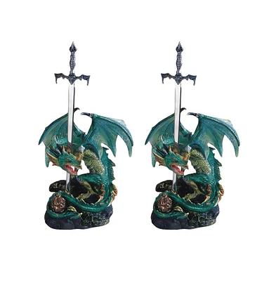 Fc Design "2-pc Set" 8"H Medieval Green/Blue Dragon with Sword Figurine Statue Ornament Home Room Office Decor and Perfect Ideas for Housewarming, Hol