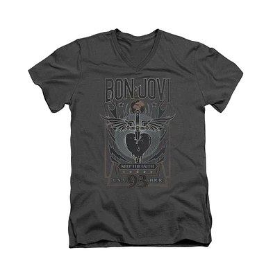 Bon Jovi Men's Keep The Faith Short Sleeve Adult V Neck Premium Cotton Tee / T-Shirt