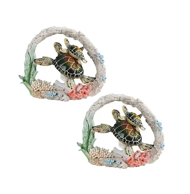 Fc Design "2-pc Set" 9.5"W Green Sea Turtle with Baby Swimming Around Coral Figurine Statue Ornament Home Room Office Decor and Perfect Ideas for Hous