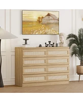 gaomon 8 Drawer Double Dresser for Bedroom, Rattan Chest of Dressers