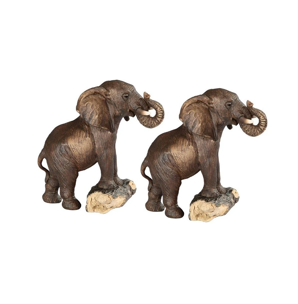 Fc Design "2-pc Set" 5.5"H Elephant on Tree Trunk Figurine Statue Ornament Home Room Office Decor and Perfect Ideas for Housewarming, Holidays and Bir