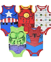 Avengers Baby Boys Marvel Spider-Man Iron Man Captain America 5 Pack Bodysuits Newborn to