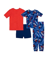 Spider-Man Big Boys Short Sleeve Tees, Shorts and Pant, 4-Piece Pajama Set