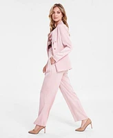 Bar Iii Womens Satin One Button Blazer Sleeveless Watercolor Mesh Top Satin Pull On Wide Leg Pants Exclusively At Macys