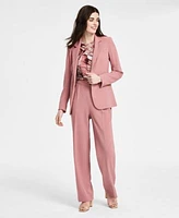 Bar Iii Womens Notched Collar One Button Blazer Swirl Print Mesh Top Wide Leg Pants Exclusively At Macys