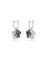 Swarovski Swan Black, Rhodium Plated Drop Earrings