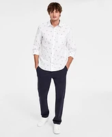 Nautica Men's Printed Long Sleeve Button Front Oxford Shirt