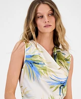 Bar Iii Women's Palm Print Satin Cowl Neck Blouse