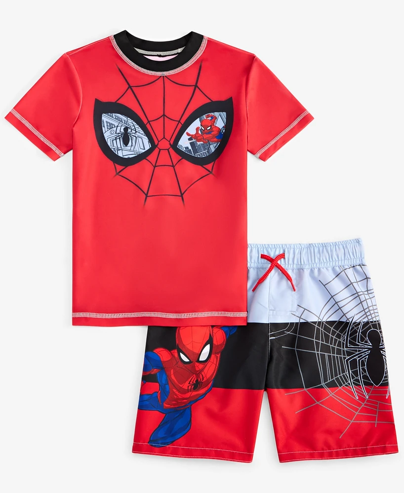 Spider-Man Little Boys Rash Guard & Swim Trunks Swimsuit, 2 Piece Set