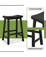 Gymax Set of 4 Saddle Bar Stools Counter Height Dining Chairs w/ Wooden Legs