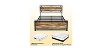 Slickblue Industrial Platform Bed Frame with Wood Panel Headboard Footboard