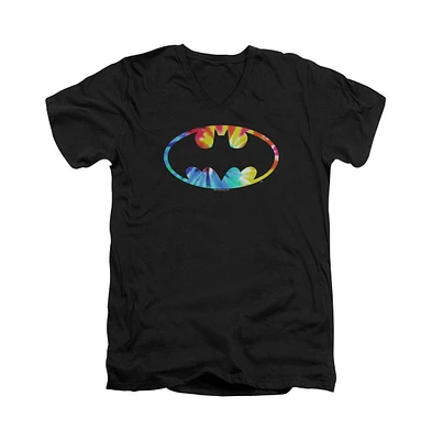 Batman Men's Tie Dye Logo Short Sleeve Adult V Neck Premium Cotton Tee / T-Shirt