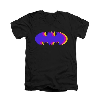 Batman Men's Tri Colored Symbol Short Sleeve Adult V Neck Premium Cotton Tee / T-Shirt