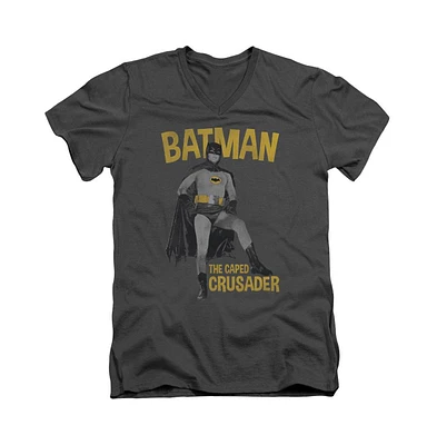 Batman Men's Classic Tv Caped Crusader Short Sleeve Adult V Neck Premium Cotton Tee / T-Shirt