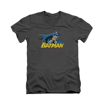 Batman Men's 8 Bit Cape Short Sleeve Adult V Neck Premium Cotton Tee / T-Shirt