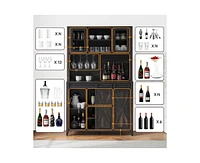 gaomon 70" Tall Farmhouse Coffee Bar Cabinet, Sliding Barn Doors Wine Bar Cabinet with Storage Shelves