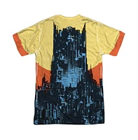 Batman Men's Bat Building (Front/Back Print) Short Sleeve Adult Poly Crew Tee / T-Shirt