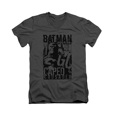 Batman Men's Caped Crusader Short Sleeve Adult V Neck Premium Cotton Tee / T-Shirt