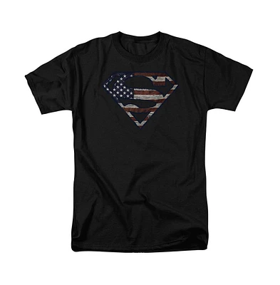 Superman Big & Tall war-torn Flag Short Sleeve Adult Tee / T-Shirt