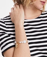 On 34th Gold-Tone Crystal Disc & Imitation Pearl Stretch Bracelet, Exclusively at Macy's