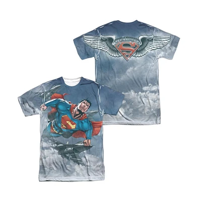 Superman Men's In Formation (Front/Back Print) Short Sleeve Adult Poly Crew Tee / T-Shirt