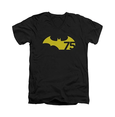 Batman Men's 75 Logo 2 Short Sleeve Adult V Neck Premium Cotton Tee / T-Shirt