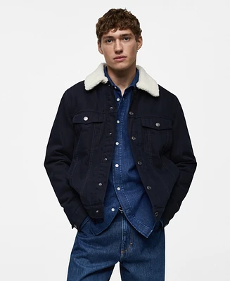 Mango Men's Slim-Fit Sheepskin Collar Denim Jacket