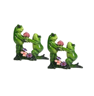 Fc Design "2-pc Set" 4.75"H Frog Couple Giving Flower Figurine Statue Ornament Home Room Office Decor and Perfect Ideas for Housewarming, Holidays and